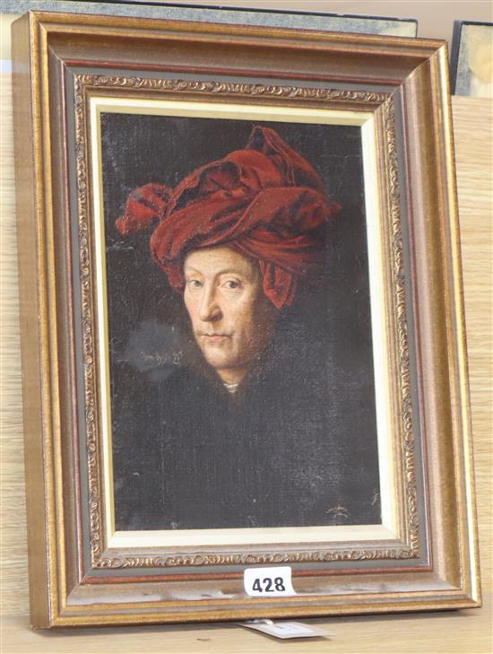 After Jan Van Eyck (act. 1422 - d. 1441), head and shoulder portrait of a gentleman,